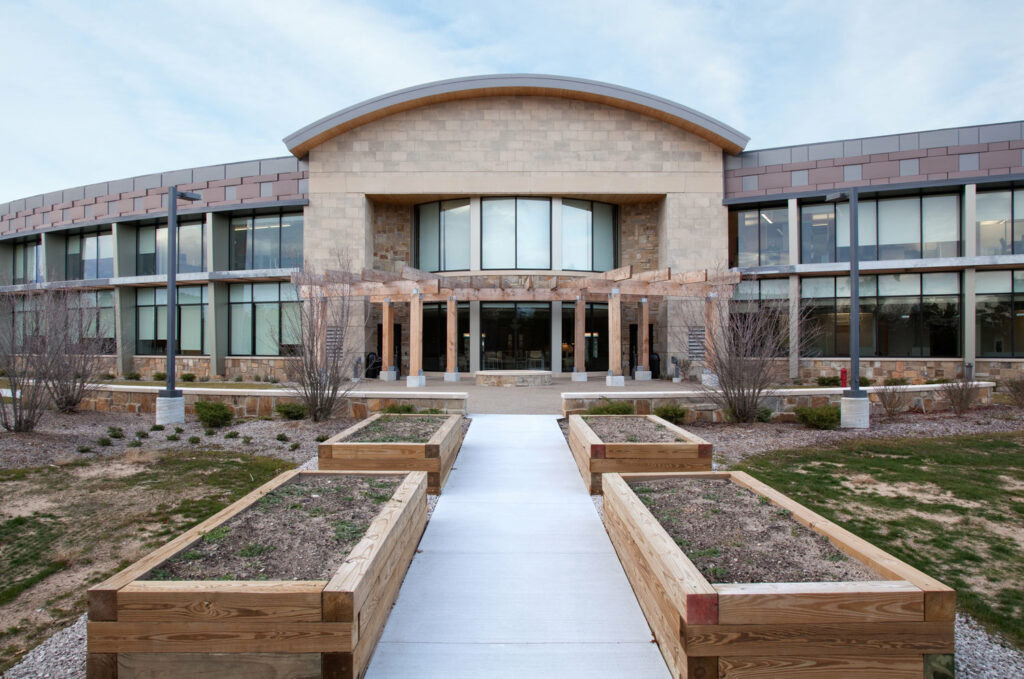 Commercial brick building entrance