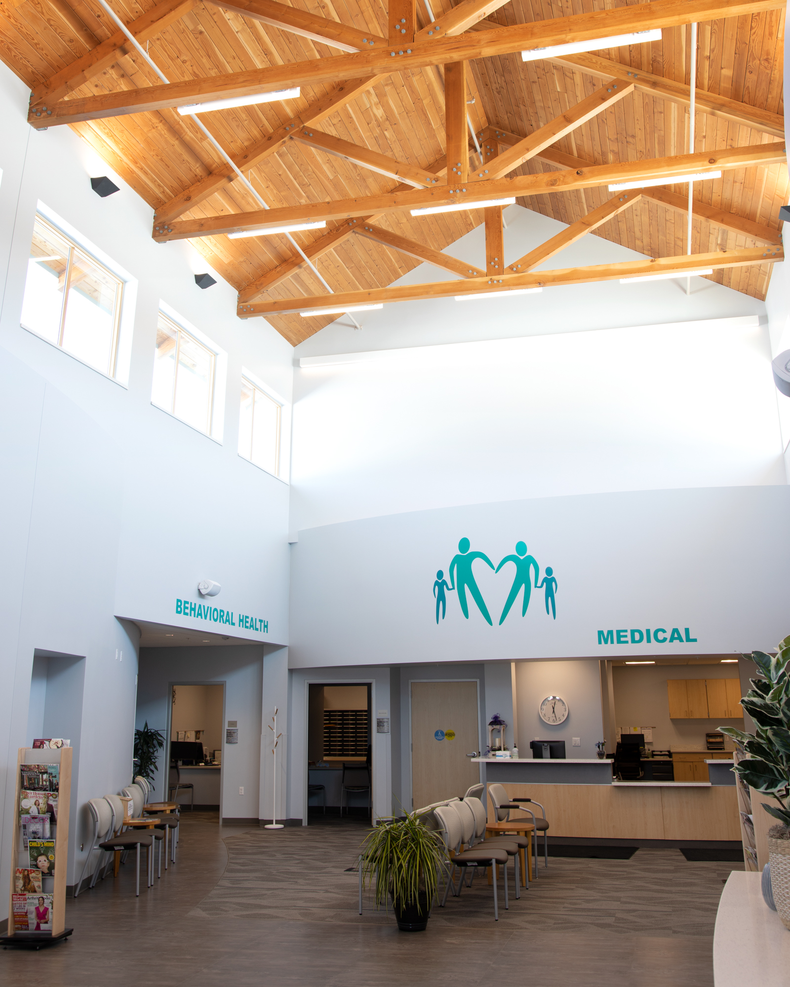 Wide shot of the lobby of a medical building.