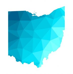 Blue geometric outline of the state of Ohio.